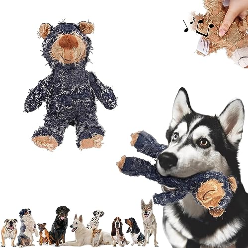 Unzerstörbarer robuster Bär, Dinosaurier-Hundespielzeug, Hundekuscheltier-Kauspielzeug, interaktives Trainingsspielzeug for Zahnen (Color : Blue, Size : 3pcs) von BLEDD