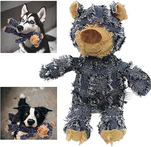 Unzerstörbarer robuster Bär, Kuscheltier-Kauspielzeug for Hunde, Quietschspielzeug for Hunde, unzerstörbares Plüsch-Kauspielzeug for Hunde (Color : Blue) von BLEDD