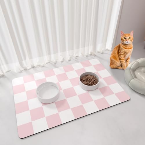 BLESWIN Katzenfutter Matte - 51x30,5CM Katze Hund Matten für Futter und Wasser Schüssel, Anti-Rutsch unter Haustier Schalen Matten für Unordentliche Trinker, Rosa & Weiß BLESWIN Katzenfutter Matte - 51x30,5CM Katze Hund Matten für Futter und Wasser Schüssel, Anti-Rutsch unter Haustier Schalen Matten für Unordentliche Trinker, Rosa & Weiß von BLESWIN