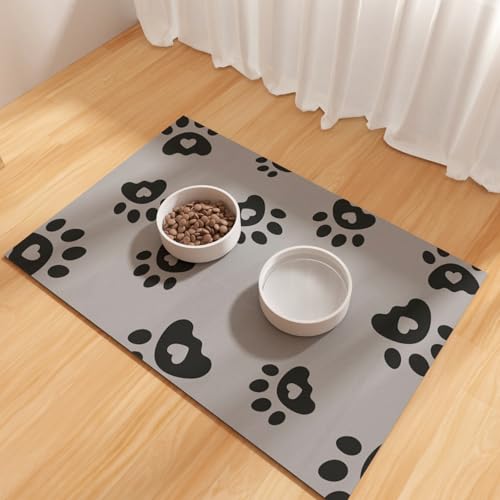 Haustierfütterungsmatten 43x70CM- saugfähige Hundematte für Futter und Wasser, Große Hundefuttermatte, Gummimatte für Hundenäpfe, Hundewassermatte für schlampige Trinker, Dunkelgrau von BLESWIN