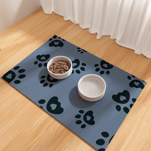 Hundefütterungsmatte 40x60cm, Saugfähige Matte für Den Wassernapf des Hundes, Gummifuttermatte für Haustiere, Haustierfuttermatten für Den Boden Wasserdicht, Blau von BLESWIN