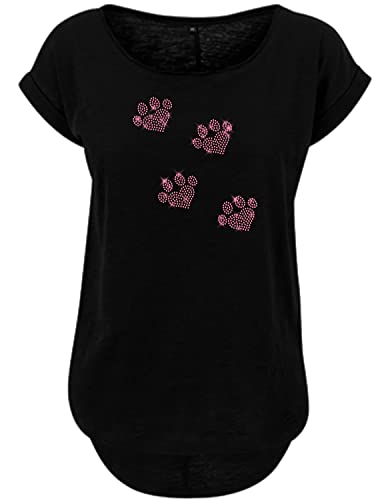 BlingelingShirts Fun Shirt Pfote Stolze Hundemama 4 Pfoten Herzen Strass pink Dog Mom Shirt Hundepfote, schwarz, Gr. L Evi von BLINGELING