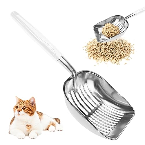 BLLREMIPSUR Katzenklo Schaufel Metall Katzenstreuschaufel mit Langer Griff, Katzenschaufel für Katzenklo Tiefer Katzenschaufel Katzenstreu Schaufel Große von BLLREMIPSUR