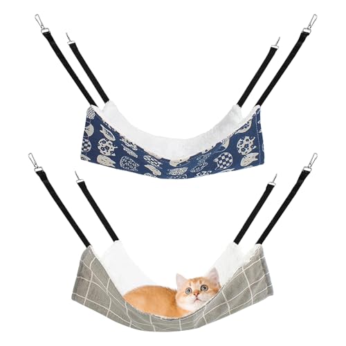 BLMHTWO 2 x Katzen-Hängemattenbett, wendbar, Haustierkäfig, Katzenbett, weiches Plüsch, Hängematte für Kätzchen, Frettchen, Kaninchen, Chinchilla, Meerschweinchen (Grau, Blau) von BLMHTWO
