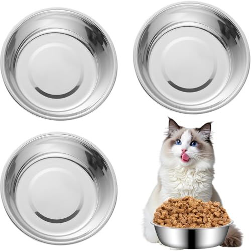 BLMHTWO 3 Stück Katzennapf Edelstahl Flach,Katzennapf Flach 450ml Futter und Wasser Hundenäpfe für Kleine Hunde und Katzen von BLMHTWO