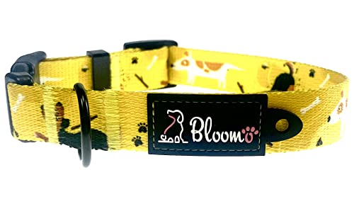 BLOOMO Hundehalsband Handarbeit, Verstellbares, Weich & Komfort Nylon Hunde Halsband für Kleine Mittlere und Große Hunde. Einzigartiges Design (L/25mm, Hundeglück) von BLOOMO