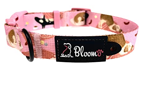 BLOOMO Hundehalsband Handarbeit, Verstellbares, Weich & Komfort Nylon Hunde Halsband für Kleine Mittlere und Große Hunde. Einzigartiges Design (L/25mm, Lovely Dog) von BLOOMO