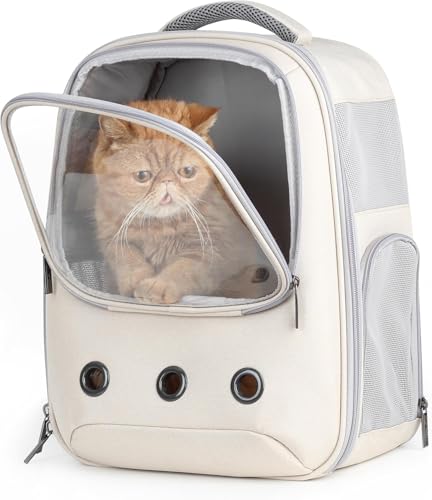 Haustier-Tragerucksack, Blasen-Rucksack für Katzen und Welpen, von Fluggesellschaften zugelassen, entworfen für Reisen, Wandern, Spazierengehen und den Einsatz im Freien (Beige) von BLOSSOMLIFE