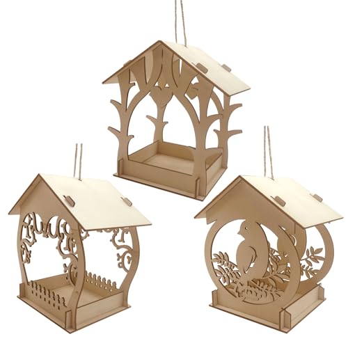 BLSYHDH 3 Sets DIY Holz-Vogelhaus-Sets für Erwachsene, Holz-Vogelhäuser Zum Bauen mit Farben und Pinseln, Hängendes Holzbearbeitungs-Set für Jungen und Mädchen, Klassenzimmer, Geburtstag, Drinnen und von BLSYHDH