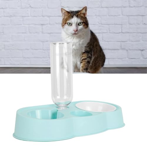 BLSYHDH Doppelnäpfe für Hunde und Katzen, Wasser- und Futternapf-Set für Haustiere mit Automatischer Schwerkraft-Wasserspenderflasche, Stabil, rutschfest, Erhöhter Futternapf für Katzen,(Blau) von BLSYHDH