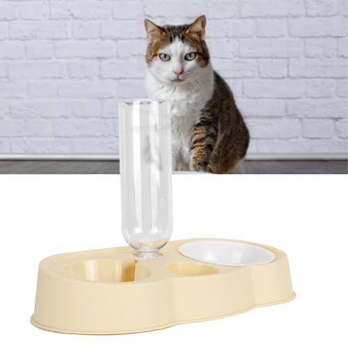 BLSYHDH Doppelnäpfe für Hunde und Katzen, Wasser- und Futternapf-Set für Haustiere mit Automatischer Schwerkraft-Wasserspenderflasche, Stabil, rutschfest, Erhöhter Futternapf für Katzen,(Gelb) von BLSYHDH