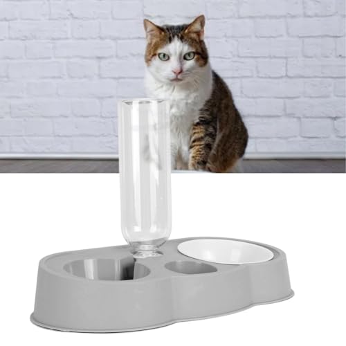 BLSYHDH Doppelnäpfe für Hunde und Katzen, Wasser- und Futternapf-Set für Haustiere mit Automatischer Schwerkraft-Wasserspenderflasche, Stabil, rutschfest, Erhöhter Futternapf für Katzen,(Grau) von BLSYHDH