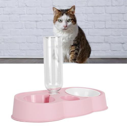 BLSYHDH Doppelnäpfe für Hunde und Katzen, Wasser- und Futternapf-Set für Haustiere mit Automatischer Schwerkraft-Wasserspenderflasche, Stabil, rutschfest, Erhöhter Futternapf für Katzen,(Rosa) von BLSYHDH