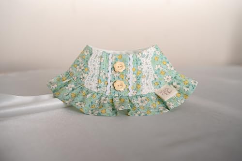BLUE BAY Haustierhalsband mit Vintage-Blumenmuster, mit Spitze, verstellbarer Dreifach-Schnappverschluss, Baumwollstoff, erhältlich in den Größen S/M/L (S, Mint Daisy) von BLUE BAY