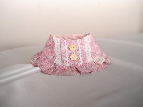 BLUE BAY Haustierhalsband mit Vintage-Blumenmuster, mit Spitze, verstellbarer Dreifach-Schnappverschluss, Baumwollstoff, erhältlich in den Größen S/M/L (S, Rosy Pink) von BLUE BAY