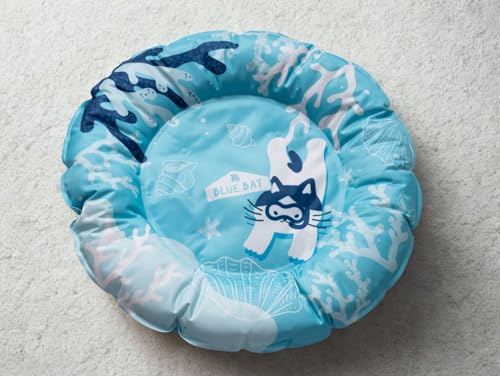 Wasserdichte Haustier-Kühlmatte für Zuhause und draußen | leicht abwischbar für den täglichen Gebrauch | für Hunde und Katzen (Einheitsgröße, Himmelblau rund) von BLUE BAY