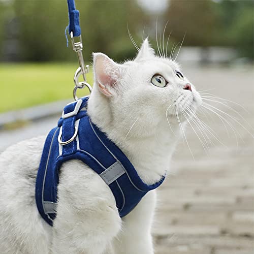 Luminous Cat Vest Harness and Leash Set, Luminous Escape-Proof Cat Vest - Harness and Leash Set (Navy-Blue,L(8-12 kg)) von BMOM