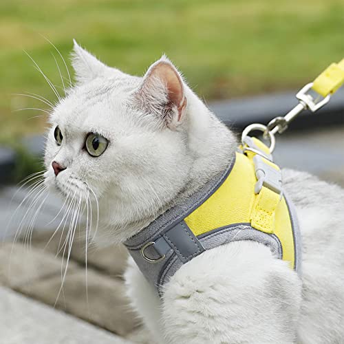 Luminous Cat Vest Harness and Leash Set, Luminous Escape-Proof Cat Vest - Harness and Leash Set (Yellow-Gray,M(5-8 kg)) von BMOM