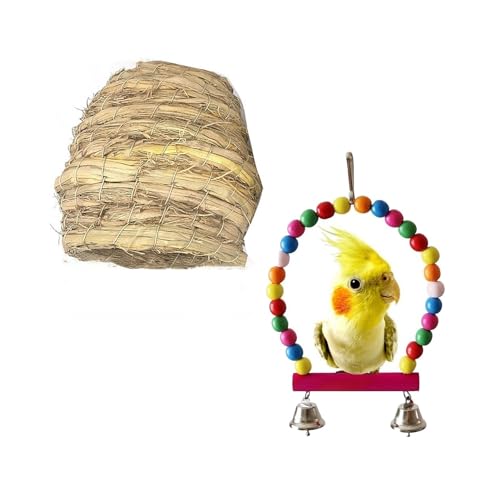 BMOZRM Vogelspielzeug, Wellensittich Spielzeug, Kleiner Vogel, Tintenfischknochen, Kalzium-Schaukelring, Nymphensittich Spielzeug Zubehör, Utensilien(Color:2-Piece Set,Size:M) von BMOZRM