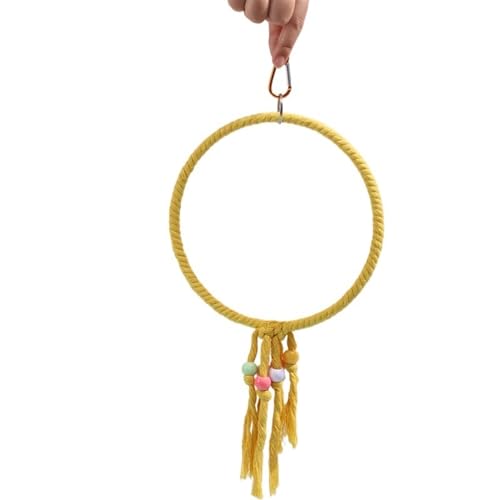 BMOZRM Wellensittich Spielzeug for Papageien-Vogelspielzeug, Schaukelringleiter, Kletterleiter, Nymphensittich Spielzeug Knabberei, Klettern, Vogelkäfig-Zubehör(Color:Circle-Yellow,Size:L) von BMOZRM