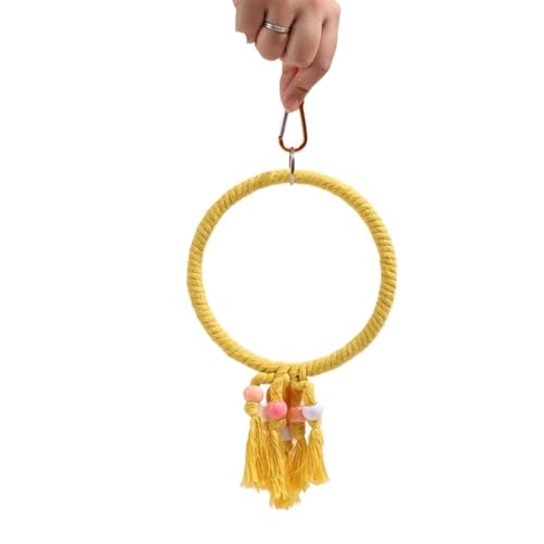 BMOZRM Wellensittich Spielzeug for Papageien-Vogelspielzeug, Schaukelringleiter, Kletterleiter, Nymphensittich Spielzeug Knabberei, Klettern, Vogelkäfig-Zubehör(Color:Circle-Yellow,Size:S) von BMOZRM