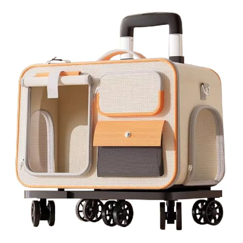 Haustier-Reisetasche, 4-in-1, Zugstange, Crossbody/Hand/Doppelschulter, mit 5 Rädern, geeignet für Haustiere mit einem Gewicht von weniger als 9 kg, geeignet für Reisen, Wandern, Camping, Beige Haustier-Reisetasche, 4-in-1, Zugstange, Crossbody/Hand/Doppelschulter, mit 5 Rädern, geeignet für Haustiere mit einem Gewicht von weniger als 9 kg, geeignet für Reisen, Wandern, Camping, Beige von BMWJYLPM