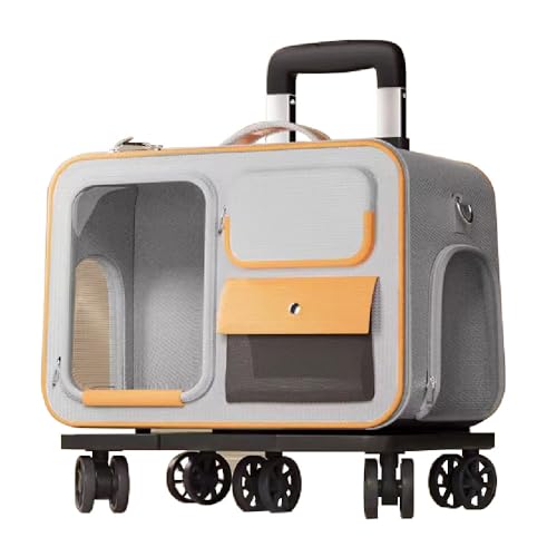 Haustier-Reisetasche, 4-in-1, Zugstange, Crossbody/Hand/Doppelschulter, mit 5 Rädern, geeignet für Haustiere mit einem Gewicht von weniger als 9 kg, geeignet für Reisen, Wandern, Camping (grau) von BMWJYLPM