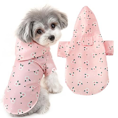 BMYUK Hunde-Regenmantel mit Kapuze, wasserabweisend, für kleine Hunde, leicht und tragbar, atmungsaktiv, waschbar, Rosa, Größe L von BMYUK