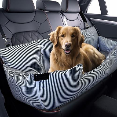 BNCKTRD Hunde-Autositz für große Hunde 2-in-1-Sitzerhöhung Rücksitz-Hundebett für Auto und Zuhause sichere Reisetasche mit abnehmbarem wasserdichtem Sitzschutz Marineblau gestreift 110 x 45 x55 cm von BNCKTRD
