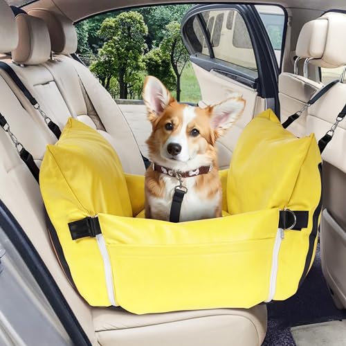 Wasserdicht Vielseitig Hunde Autositz für Mittlere Hunde unter 27 kg, Hundeautositz Hundesitz Rückbank Hundekorb Hundetransport Auto Tragbare Hundebett mit Aufbewahrungstaschen, Gelb, 76 x 52 x 40 cm Wasserdicht Vielseitig Hunde Autositz für Mittlere Hunde unter 27 kg, Hundeautositz Hundesitz Rückbank Hundekorb Hundetransport Auto Tragbare Hundebett mit Aufbewahrungstaschen, Gelb, 76 x 52 x 40 cm von BNCKTRD