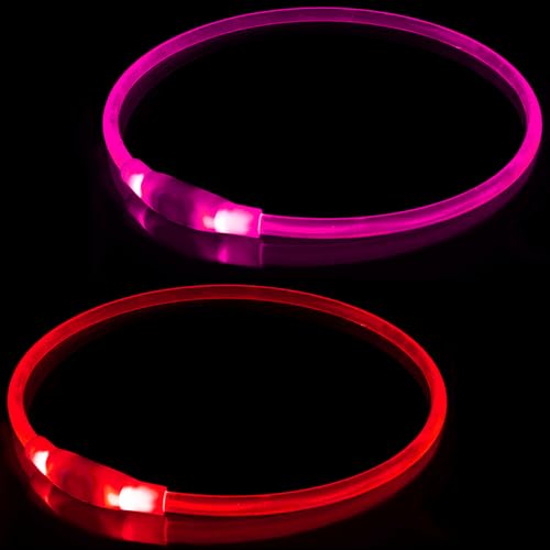 2 Stück LED Hundehalsband, USB Wiederaufladbares Blinkhalsband für die Sicherheit bei Nacht, Verstellbares, Wasserdichtes, Hell Beleuchtetes Halsband für Hunde - Eine Grösse passt Allen, Rosa + Rot 2 Stück LED Hundehalsband, USB Wiederaufladbares Blinkhalsband für die Sicherheit bei Nacht, Verstellbares, Wasserdichtes, Hell Beleuchtetes Halsband für Hunde - Eine Grösse passt Allen, Rosa + Rot von BNGGOGO