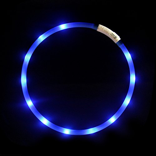 LED-Hundehalsband, wiederaufladbar über USB, blinkend, Sicherheitshalsband, weiches Silikon, wasserdicht, längenverstellbar, Haustier-Halskette mit 3 Blinkmodi, Blau LED-Hundehalsband, wiederaufladbar über USB, blinkend, Sicherheitshalsband, weiches Silikon, wasserdicht, längenverstellbar, Haustier-Halskette mit 3 Blinkmodi, Blau von BNGGOGO
