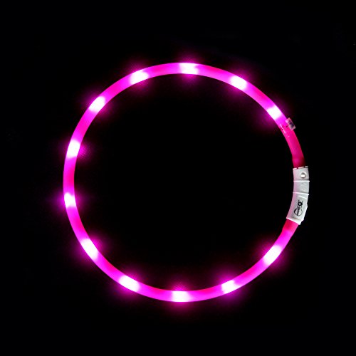 LED-Hundehalsband, wiederaufladbar über USB, blinkend, Sicherheitshalsband, weiches Silikon, wasserdicht, längenverstellbar, Haustier-Halskette mit 3 Blinkmodi, Rosa LED-Hundehalsband, wiederaufladbar über USB, blinkend, Sicherheitshalsband, weiches Silikon, wasserdicht, längenverstellbar, Haustier-Halskette mit 3 Blinkmodi, Rosa von BNGGOGO