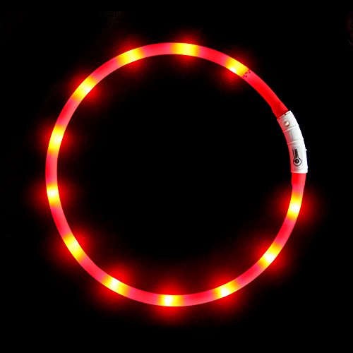 LED-Hundehalsband, wiederaufladbar über USB, blinkend, Sicherheitshalsband, weiches Silikon, wasserdicht, längenverstellbar, Haustier-Halskette mit 3 Blinkmodi, Rot LED-Hundehalsband, wiederaufladbar über USB, blinkend, Sicherheitshalsband, weiches Silikon, wasserdicht, längenverstellbar, Haustier-Halskette mit 3 Blinkmodi, Rot von BNGGOGO