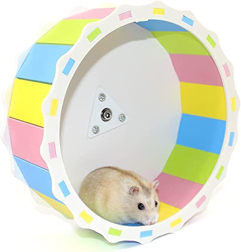 Silent Hamster Wheel Spielzeug, Holz imitiert Hamster Laufrad Übungsrad, Rutschfester Spinner Hamster Käfig Zubehör für Syrische Hamster Rennmäuse S Größe 5,5 Zoll von BNGGOGO