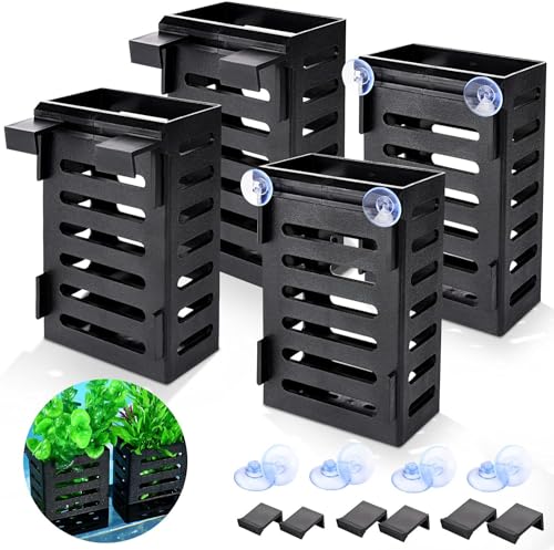 Aquarium-Pflanzenhalter, Aquarium-Pflanztöpfe mit Haken und Saugnäpfen, hängende Aquarium-Pflanzgefäße für Aquarium, Aquascape Dekoration (schwarz), 4 Stück von BNJZWJJ