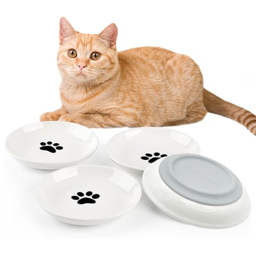 BNOSDM Katzennäpfe aus Keramik, Schnurrhaar, Müdigkeit, Katzennäpfe mit rutschfester Silikonunterseite, flach, breit, Haustier-Trocken-/Nassfutterschalen für Kätzchen, Katzen, Welpen und kleine Hunde, von BNOSDM