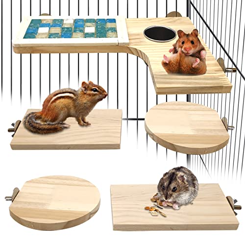 BNOSDM 7-teiliges Hamster-Holzplattform-Set für Hamster, L-förmiges rundes Loch, Pedal, Holz, Stehplattform, Ratten, Aktivitätsspielzeug, Käfigzubehör für Rennmäuse, Chinchilla, Papagei, Eichhörnchen von BNOSDM