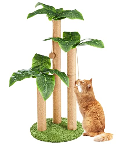 BNOSDM 88,9 cm hohe Katzenkratzbäume für ausgewachsene Katzen, Kokosbaum, 3 Sisalseil-Kratzbälle, Katzen-Kratzbaum, Katzen-Spielstation für drinnen und draußen von BNOSDM