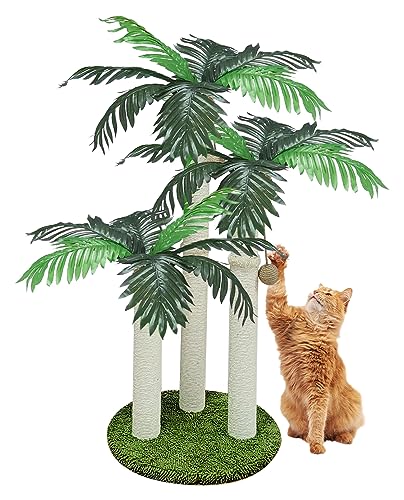 BNOSDM 88,9 cm hohe Kratzbäume für Indoor-Katzenbaum mit Blättern, 3 Sisalstangen, Katzenkratzbäume, hängender Ball, Kätzchen, Kratzbaum für Kätzchen, Erwachsene, große Katzen von BNOSDM