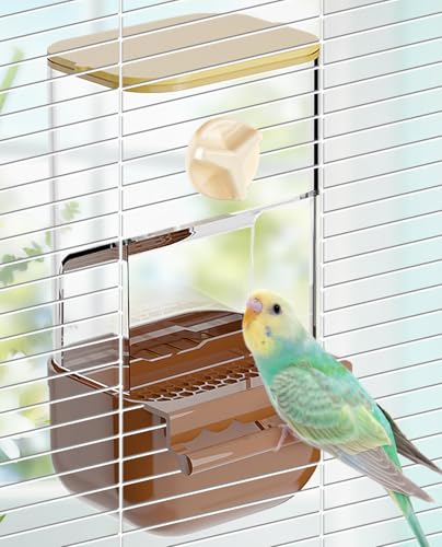 BNOSDM Automatischer Vogelfutterspender No Mess Vogelkäfig Futterspender Papageienkäfig Zubehör Transparent Samen Futterbehälter mit Sitzstange für Finken, Sittiche, Wellensittiche, Lovebirds, Kakadus von BNOSDM