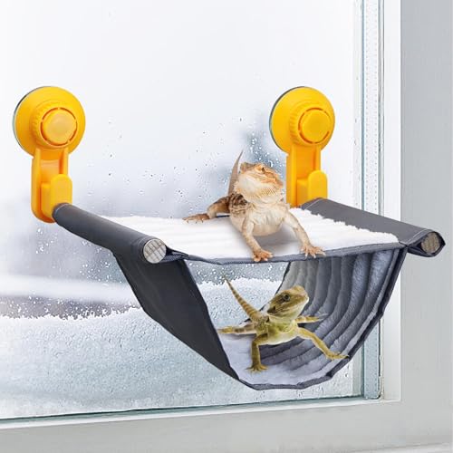 BNOSDM Bartdrache Fensterstange Reptilien-Hängematte mit starken Saugnäpfen, weich, warm, Eidechsenbett, doppellagig, Käfigzubehör für Chamäleon, Geckos, Schlangen (weiß) von BNOSDM