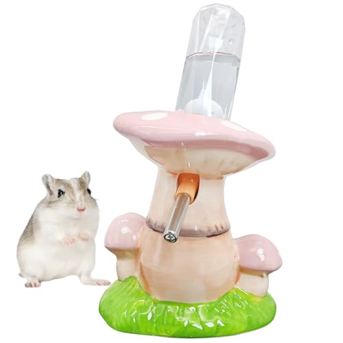 BNOSDM Hamster-Wasserflasche, kein Tropfen, Keramik, Hamster-Wasserflasche für Glastank, 80 ml Wasserspender mit Pilzständer, Halter für syrische Hamster, Zwerghamster, Mäuse, Rennmäuse (Rosa) von BNOSDM