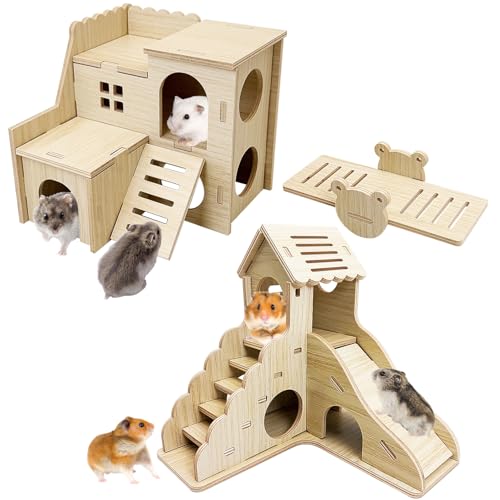 BNOSDM Hamsterhaus aus Holz, Zwerghamster, natürliches Versteck mit Leiter, Rennmäuse, Klettern, Erkunden, Wippe, Spielzeug, Käfigzubehör für syrische Hamster, Mäuse BNOSDM Hamsterhaus aus Holz, Zwerghamster, natürliches Versteck mit Leiter, Rennmäuse, Klettern, Erkunden, Wippe, Spielzeug, Käfigzubehör für syrische Hamster, Mäuse von BNOSDM