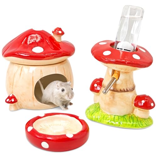 BNOSDM Hamsterversteck aus Keramik, Wasserflasche mit Ständer, Futternapf von BNOSDM