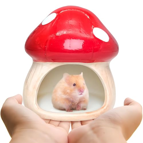 BNOSDM Hamsterversteck aus Keramik, niedliches Pilzform, Hamsterhaus und Lebensraum, kühles Hamsterversteck, geeignet für Syrer, Mäuse, Zwerghamster, Rennmäuse (rot) von BNOSDM
