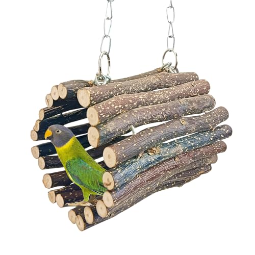 BNOSDM Holz Vogeltunnel Papagei Schaukel Spielzeug Natürliches Obstholz Hängende Nest Papagei Hängematte Vogelkäfig Zubehör für Sittiche, Sittiche, Wellensittiche, Finken, Nymphensittiche, Lovebirds von BNOSDM