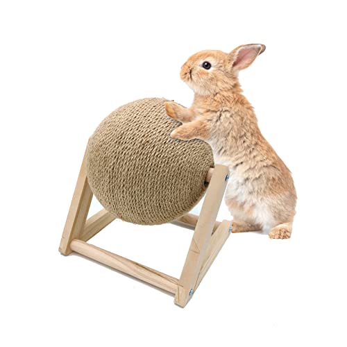 BNOSDM Kaninchen Kratzspielzeug Holz Natürliches Sisalseil Kaninchen Kratzspielzeug Ball Hase Kratzbaum mit Ball für Kaninchen Hasen Frettchen Kätzchen Kleine Tiere (Medium) von BNOSDM