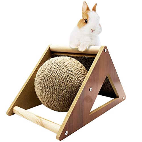BNOSDM Kaninchen Kratzspielzeug Holz Natur Sisal Kaninchen Kratzball Board Hase Kratzbrett mit Ball für Kleintiere Kaninchen Hasen Frettchen Kätzchen von BNOSDM