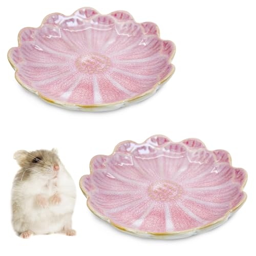 BNOSDM Keramik-Futter- und Wassernapf für Hamster, Sonnenblumen-Serie, Chinchillas, Futternapf, Trinkschalen für syrische Zwerghamster, Rennmäuse, Rosa, 2 Stück von BNOSDM